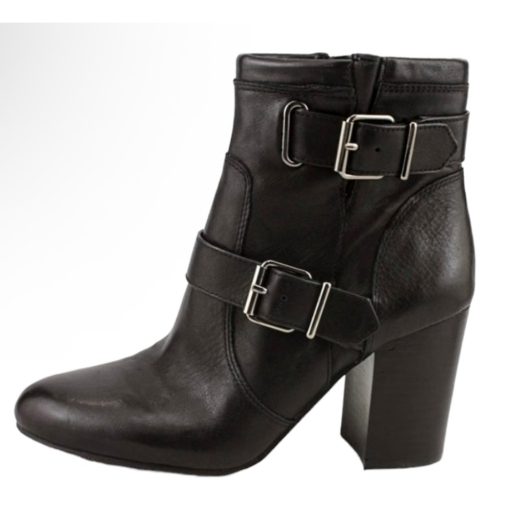 Women's Vince Camuto Simlee Black Leather Ankle Side buckle Booties Size 6.5